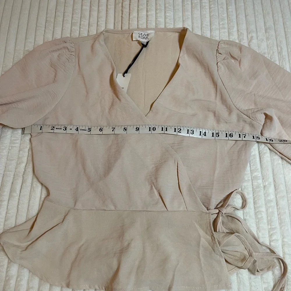 NWT | Olive & Oak | Cream Faux Wrap Blouse - Picture 11 of 15